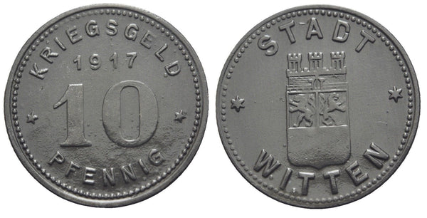 Notgeld (Emergency money) - Zinc 10 pfennig, 1919, city of Witten, Germany