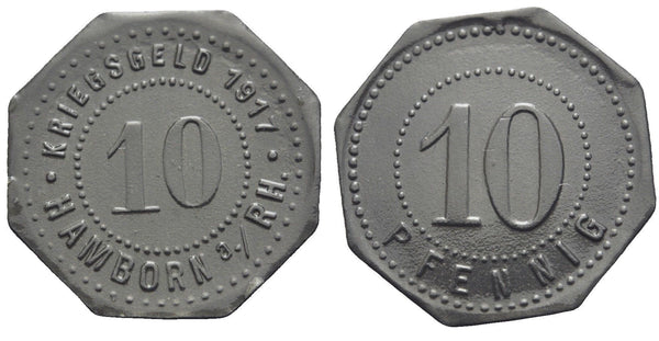 Notgeld (Emergency money) - zinc 10 pfennig, 1917, Hamborn, Germany
