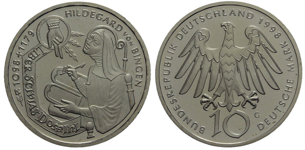 Germany - proof silver 10-D marks in the original sealed mint packet - 1998-G (Karlsruhe) Hildegard von Bingen
