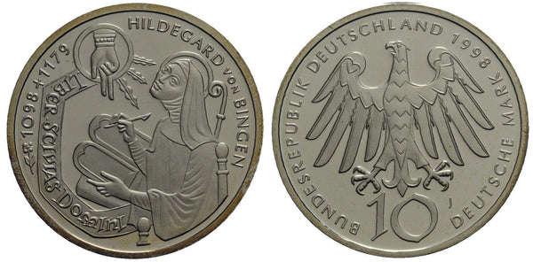 Germany - proof silver 10 marks in mint packet - 1998-J, Hildegard von Bingen