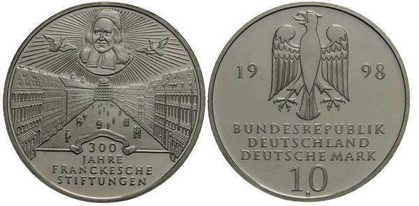 Germany - proof silver 10 marks in the original sealed mint packet - 1998-D (Munich) 300 years of the Francke Foundations