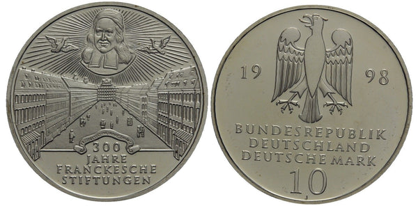 Germany - proof silver 10 marks in the original sealed mint packet - 1998-J (Hamburg) 300 years of the Francke Foundations