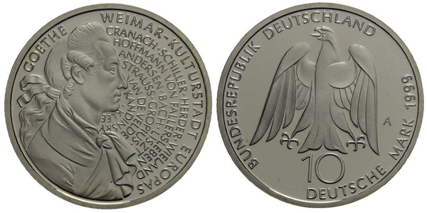 Germany - proof silver 10 marks in the original sealed mint packet - 1999-A (Berlin) - Goethe