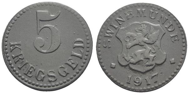 Notgeld (Emergency money) - Zinc 5 pfennig, 1917, Swinemunde, Germany
