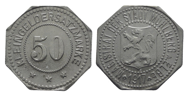 Notgeld (Emergency money) - Zinc 50 pfennig, 1917, Muhlberg, Germany