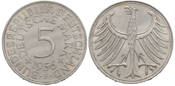 Silver 5-marks, 1956-F (Stuttgart), Germany