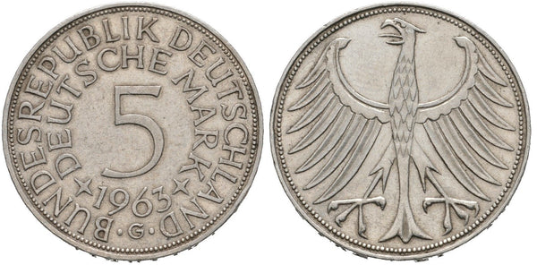 Silver 5-marks, 1963-G (Karlsruhe), Germany