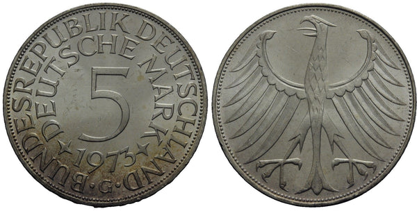 Silver 5-marks, 1973-G (Karlsruhe), Germany