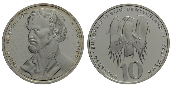 Germany - proof silver 10 marks in the original sealed mint packet - 1997-J (Hamburg) - Philipp Melanchton