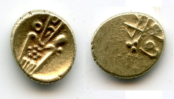 Rare gold Kali fanam, unknown mint in Karnataka, 16th-18th century, Southern India (Kali fanam with Ranga Rau reverse, Herrli #3.05)