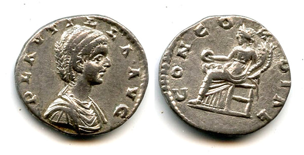 Eastern mint silver denarius of Plautilla (d.211 AD), Leodicea mint, Roman Empire