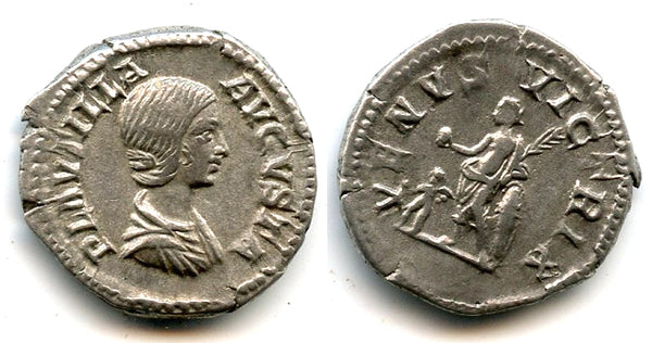 Nice AR denarius of Plautilla as Augusta (202-205), wife of Emperor Caracalla, Rome mint, Roman Empire