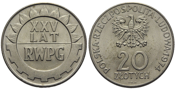 Copper-nickel 20 zlotych, 25 years of Comcon (RWPG), 1974, Poland