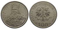 Copper-nickel 100 zlotych - rulers of Poland series - King Kazimierz III Wielki (Casimir III the Great), 1987, Poland