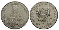 Copper-nickel 100 zlotych - rulers of Poland series - Queen Jadwiga, 1988, Poland