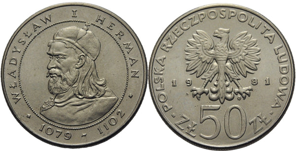 Copper-nickel 50 zlotych - rulers of Poland series - Wladislaw I Herman, 1981, Poland