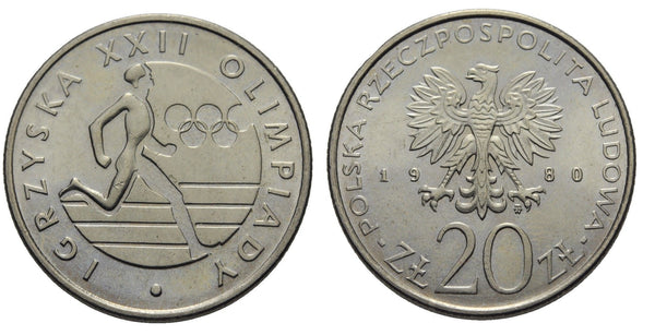 Copper-nickel 20 zlotych - 1980 Olympics in Moscow, 1980, Poland