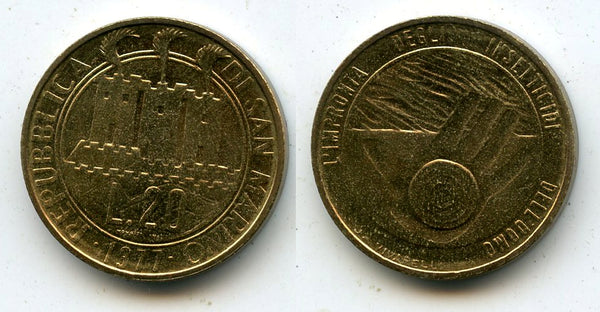 Uncirculated 20 lire, San Marino, 1977. KM#67