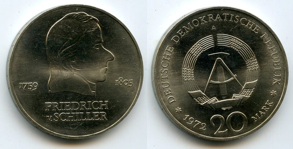 East Germany (DDR) - large 20 marks, Friedrich vin Schiller - 1972-A (Berlin mint)