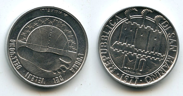 Uncirculated 10 lire, San Marino, 1977. KM#66