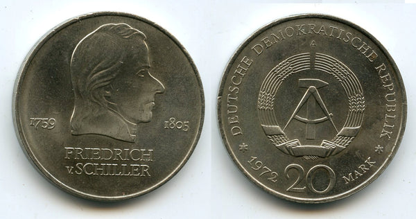 East Germany (DDR) - large 20 marks, Friedrich vin Schiller - 1972-A (Berlin mint)