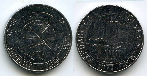 Uncirculated 100 lire, San Marino, 1977. 27.8mm. KM#69