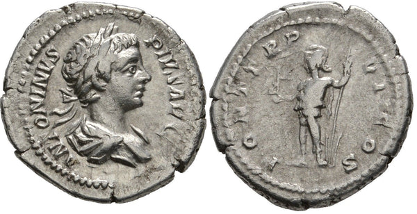 Silver denarius of Caracalla (198-217 AD), Roman Empire (RIC 69)