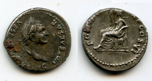 Lovely large fourrée denarius of Vespasian (69-79 CE), unofficial mint in Spain, struck ca.87 CE (ex-CNG)