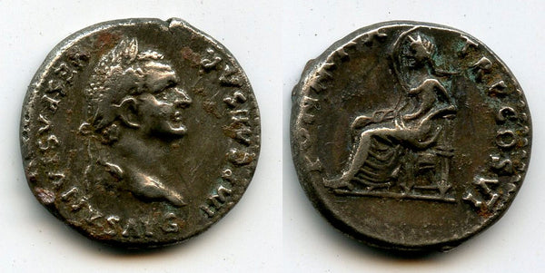 Lovely large fourrée denarius of Vespasian (69-79 CE), unofficial mint in Spain, struck ca.87 CE (ex-CNG)