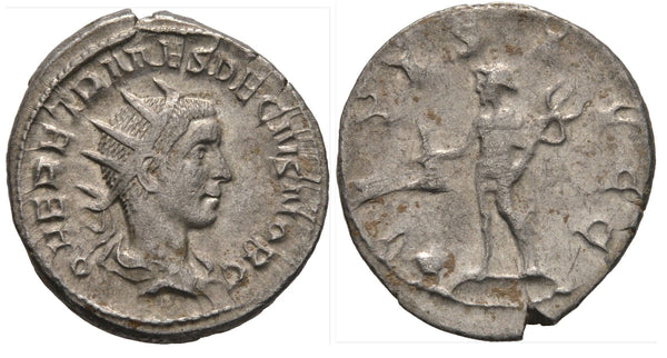 Rare silver antoninianus of Herennius Etruscus as Caesar (250-251 AD), son of the Emperor Trajan Decius, Rome mint, Roman Empire