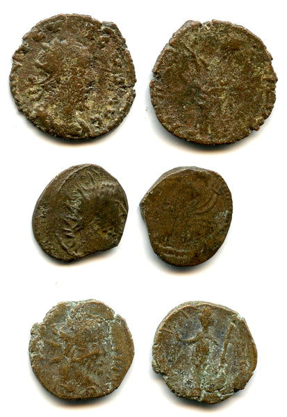 Lot of 3 various barbarous radiates (270's AD), Gaul and Britain, Roman Empire