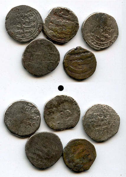 Lot of 5 various unsorted silver Ghaznavid dirhams, 977-1186 AD, Ghaznavid Empire