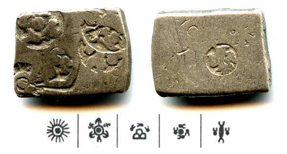 RRR silver karshapana, late Magadha/early Mauryan type, 350-300 BC, India (G/H 493)