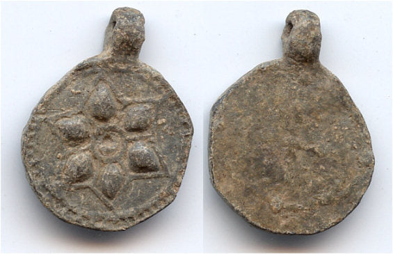 Byzantine lead pendant with flower and a cross, ca.9-12 century