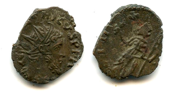 Ancient barbarous antoninianus of Tetricus I, c.270-280 AD, Pax type, Roman Gaul