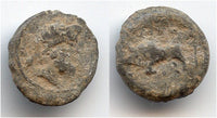Rare lead Nabatean Pb12 coin (2nd century BC - 2nd century AD), Laureate bust / Bull left