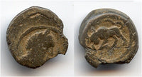 Rare lead Nabatean Pb14 coin (2nd century BC - 2nd century AD), Laureate bust / Bull left