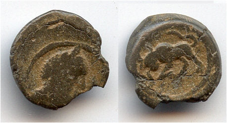 Rare lead Nabatean Pb14 coin (2nd century BC - 2nd century AD), Laureate bust / Bull left