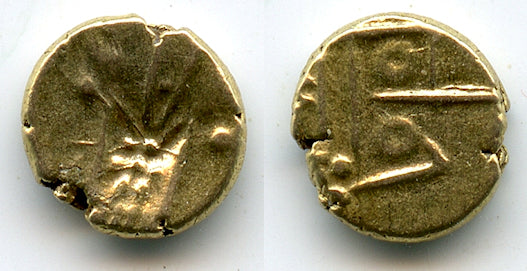 Gold fanam, British EIC in Madras, c.1639-1700's, India (Herrli #3.06) - rare variety with a retrograde reverse legend