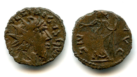 Nice crude barbarous antoninianus of Tetricus I, minted ca.270-280 AD, Gaul, Roman Empire