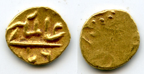 Extremely rare! Gold 1/2 fanam (1/4 rupee in gold) with "Alamgiri", Alamgir II (1754-1759), mintless type, Mughal Empire