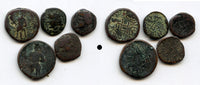 Lot of 5 various AE drachms of Parata Rajas w/swastika on reverse, 200s CE
