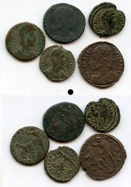Lot of different "soldier spearing horseman" AE3 and AE2, c.350 AD, Roman Empire