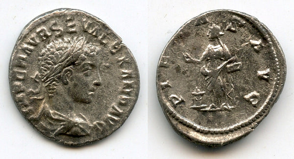 Scarce early AR denarius of Alexander Severus (222-35 AD), Antioch, Roman Empire