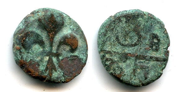 Copper doudou with Fleur-de-lis, 1835, Pondicherry mint, French India