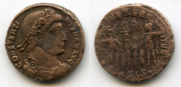 GLORIA EXERCITVS follis of Constantine the Great (307-337 CE), Siscia, Roman Empire