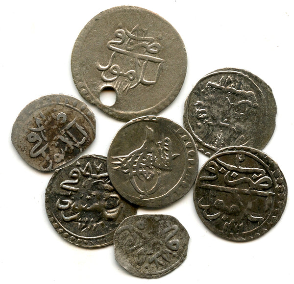 Lot of 7 small silver coins of Mustafa III (1757-74), Ottoman Empire