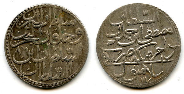 Silver zolota, dated 1186AH (1772), Mustafa III (1757-74), Ottoman Empire (KM 316)