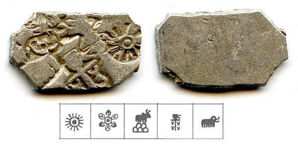Nice silver karshapana, Nanda period (ca.345-323 BC), Magadha, India (G/H #450)