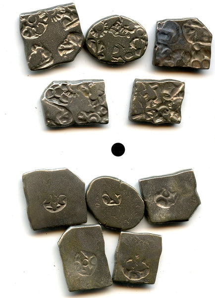 Lot of 5 nicer silver drachms (karshapanas), 200s BC, Mauryan Empire, India